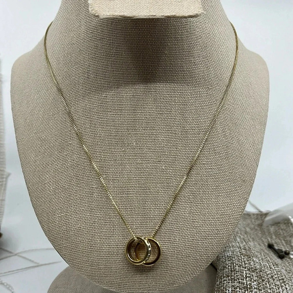 💎 Vintage Italian 18" 925 Silver Gold Necklace - Italy, Double Ring Pendant - Picture 5 of 9